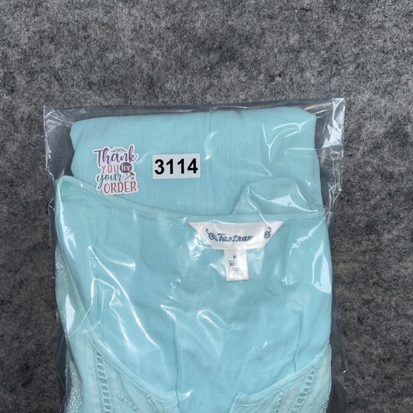 Tantrums Babydoll Top Womens M Teal Blue Embroidered Lined Lace Boho Cottagecore - Picture 9 of 9